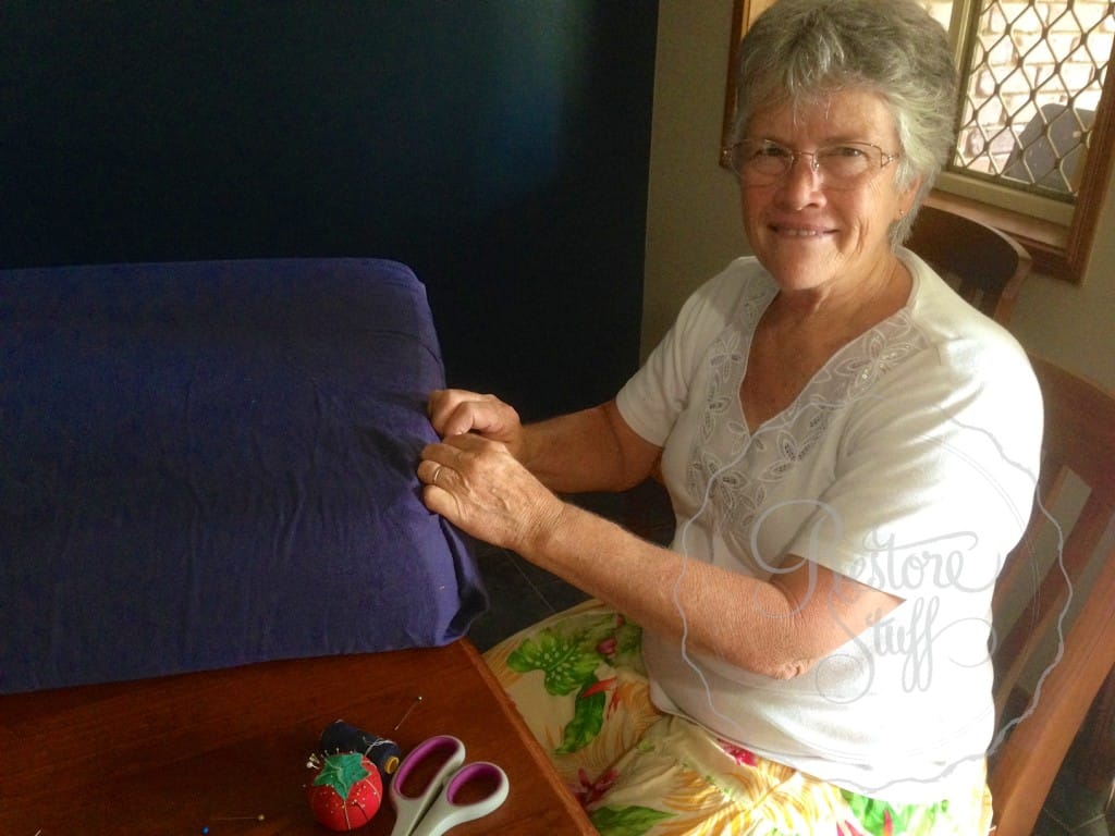 Mum working on couch cover
