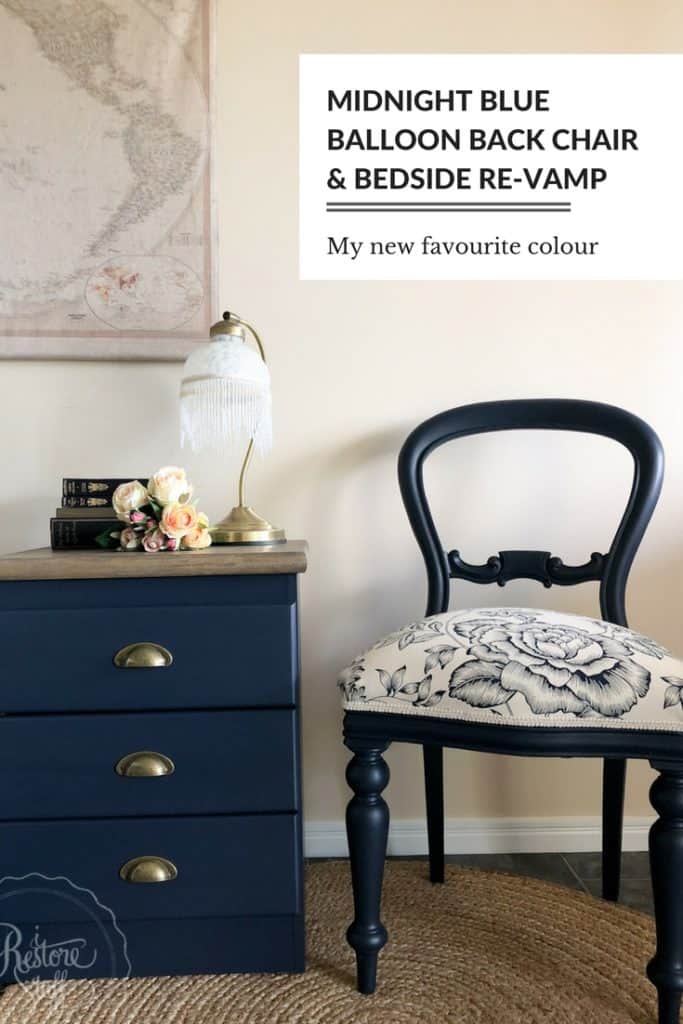 Midnight Blue balloon back chair & bedside drawer makeover