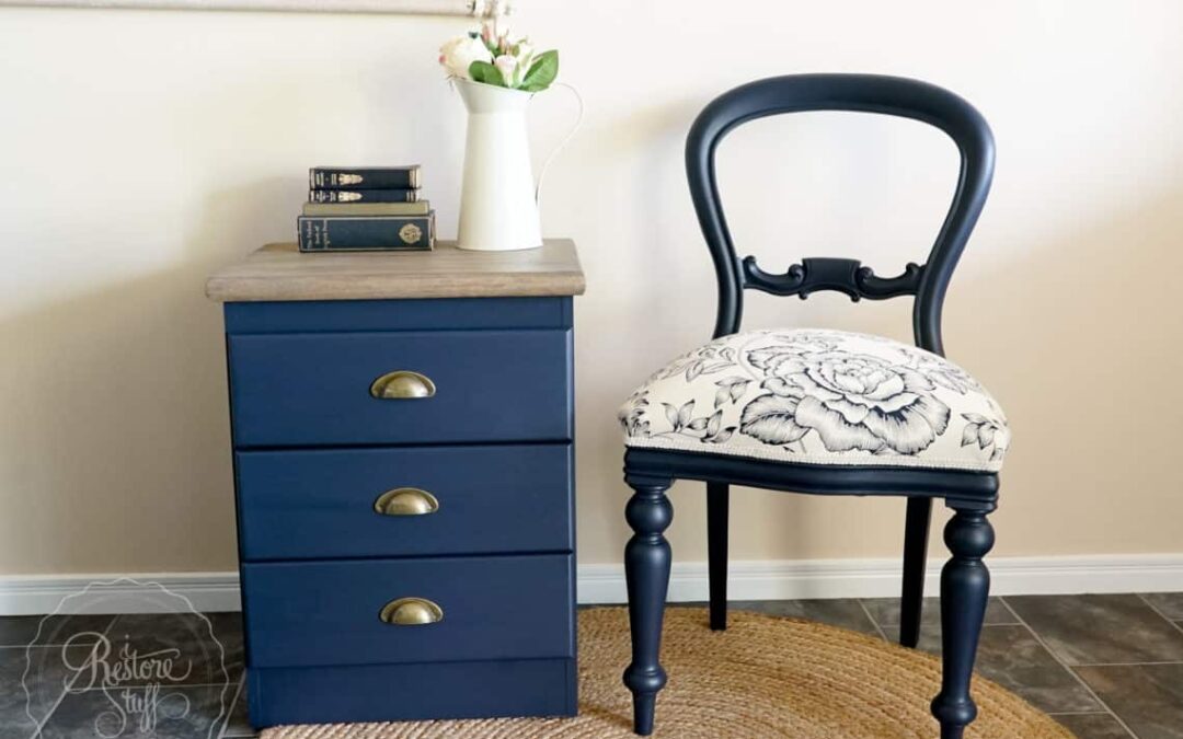 Midnight Blue Balloon Back Chair & Bedside Revamp