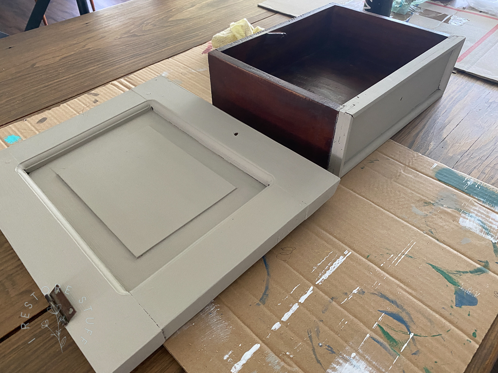 door and drawer chalk painted in Truffle