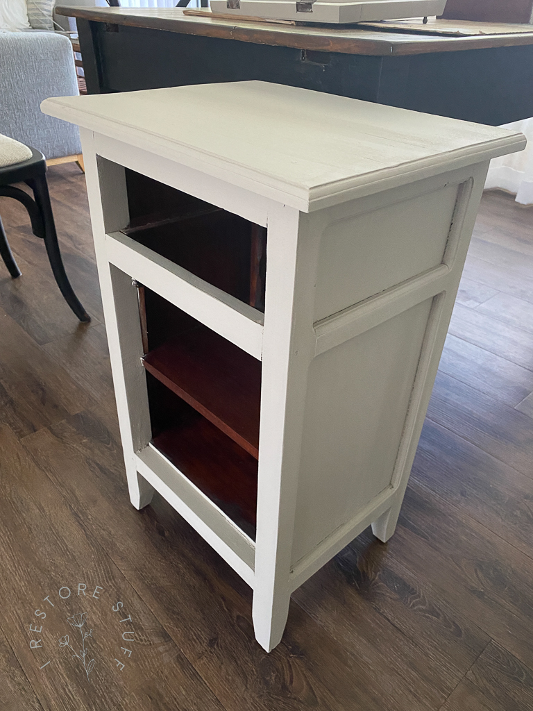 chalk paint truffle on bedside cupboard