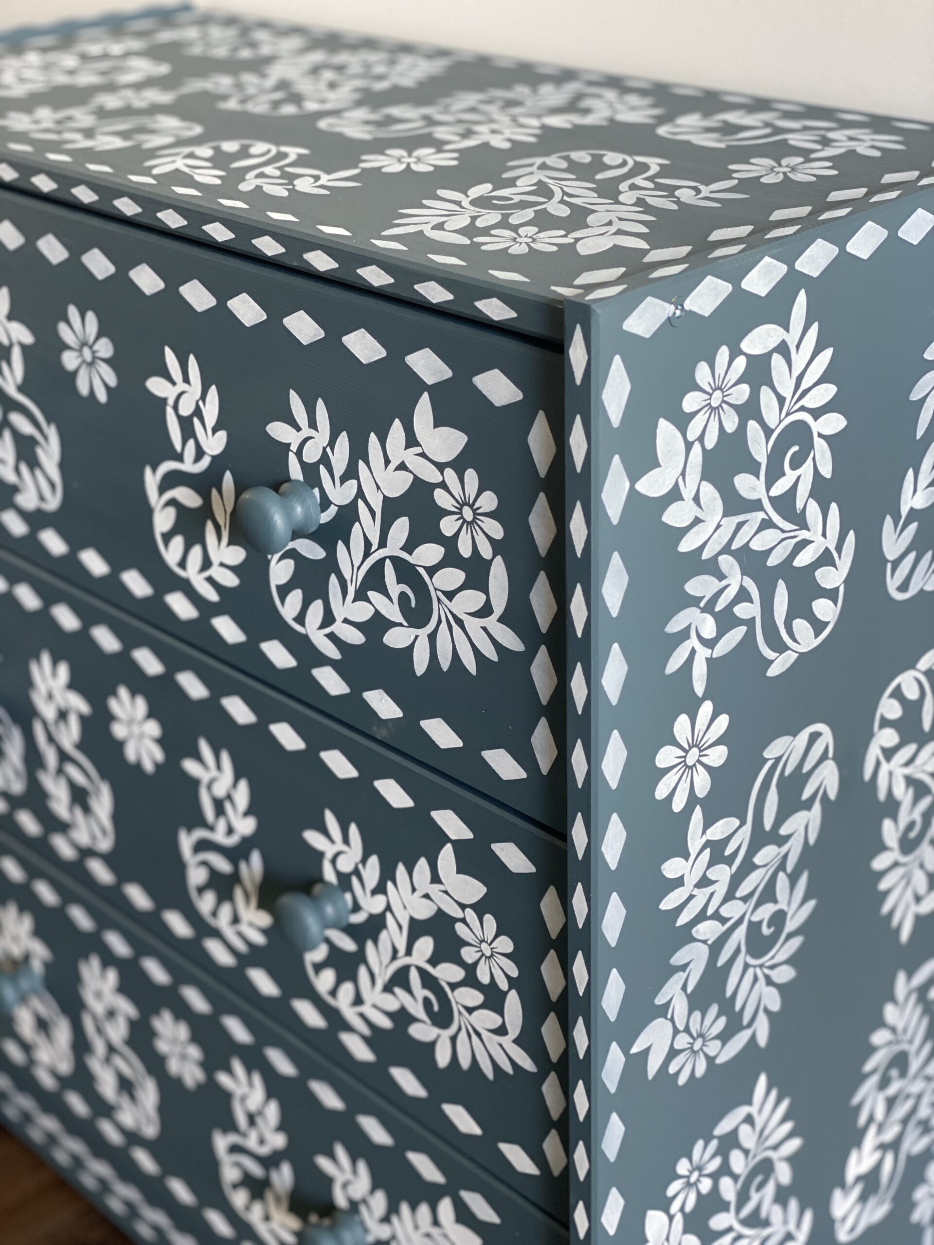 bone inlay stencil on drawers