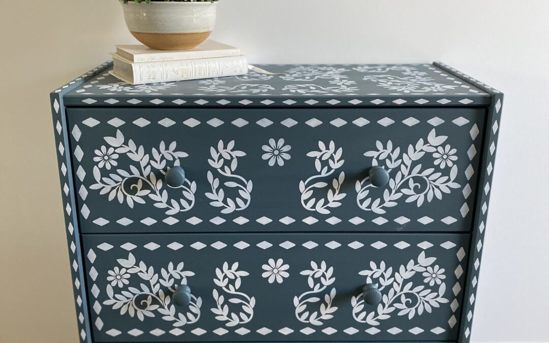 Bone Inlay Stencil on IKEA RAST Drawers with Fusion Mineral Paint