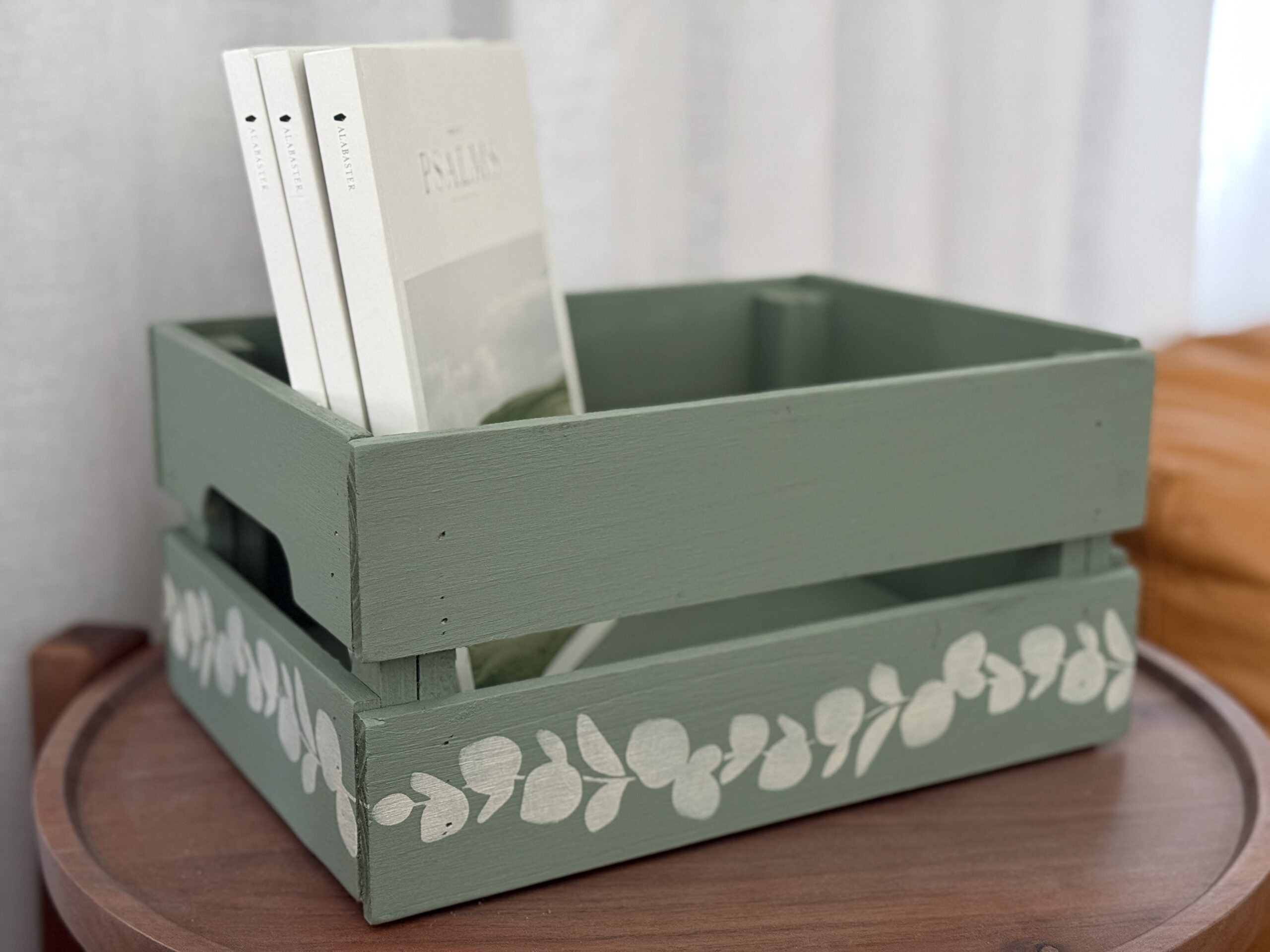 Eucalyptus stencil on crate