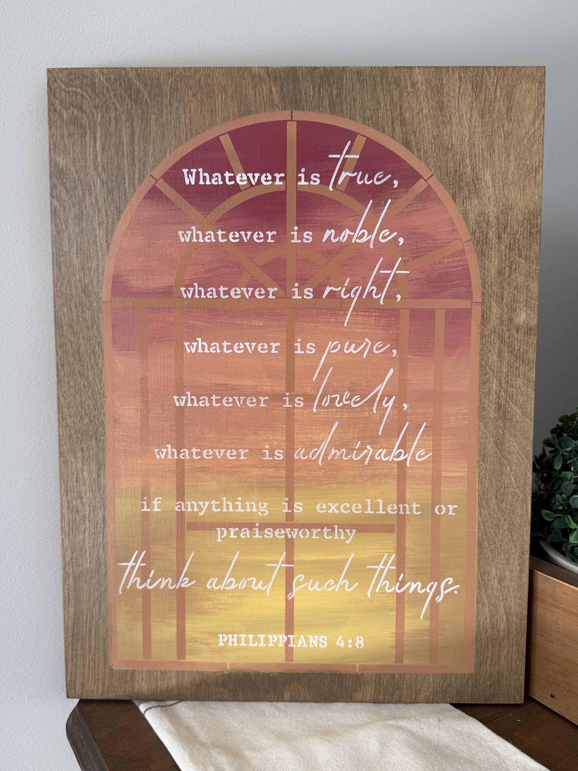 Layered arch window stencil over sunset scene