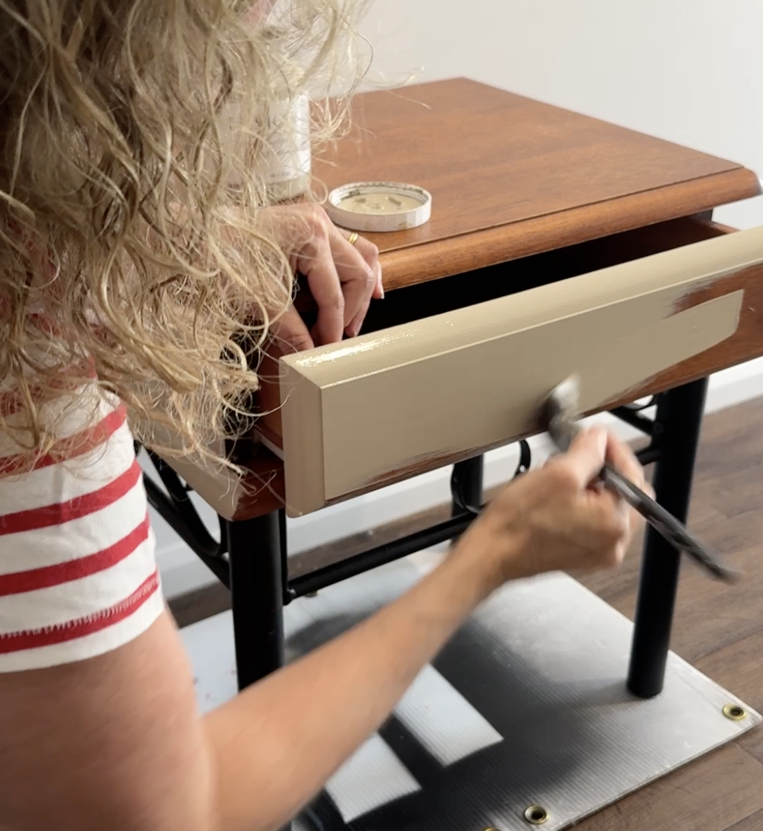 Base coat on sidetable for Pottery Barn dupe